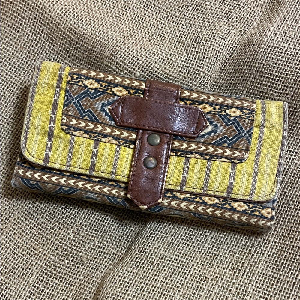Brown and Yellow Patterned Women's Clutch